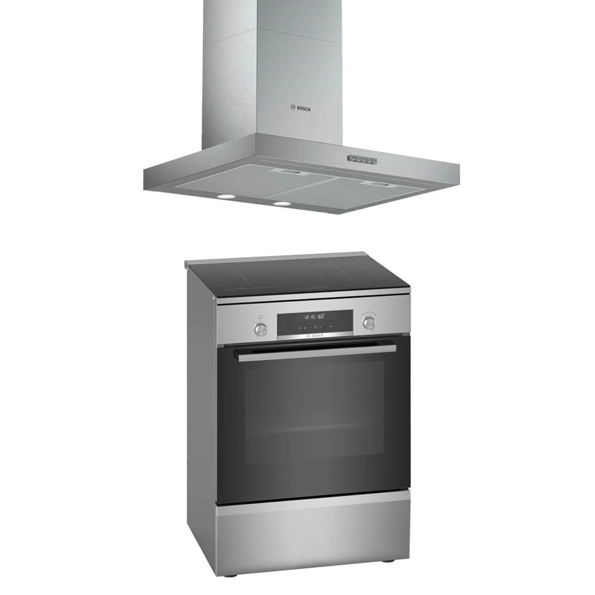 Bosch 60cm Freestanding Oven Pack - 63L Pyrolytic Oven, 4 Zone Induction, Canopy Rangehood - BSHCOOKPACK5