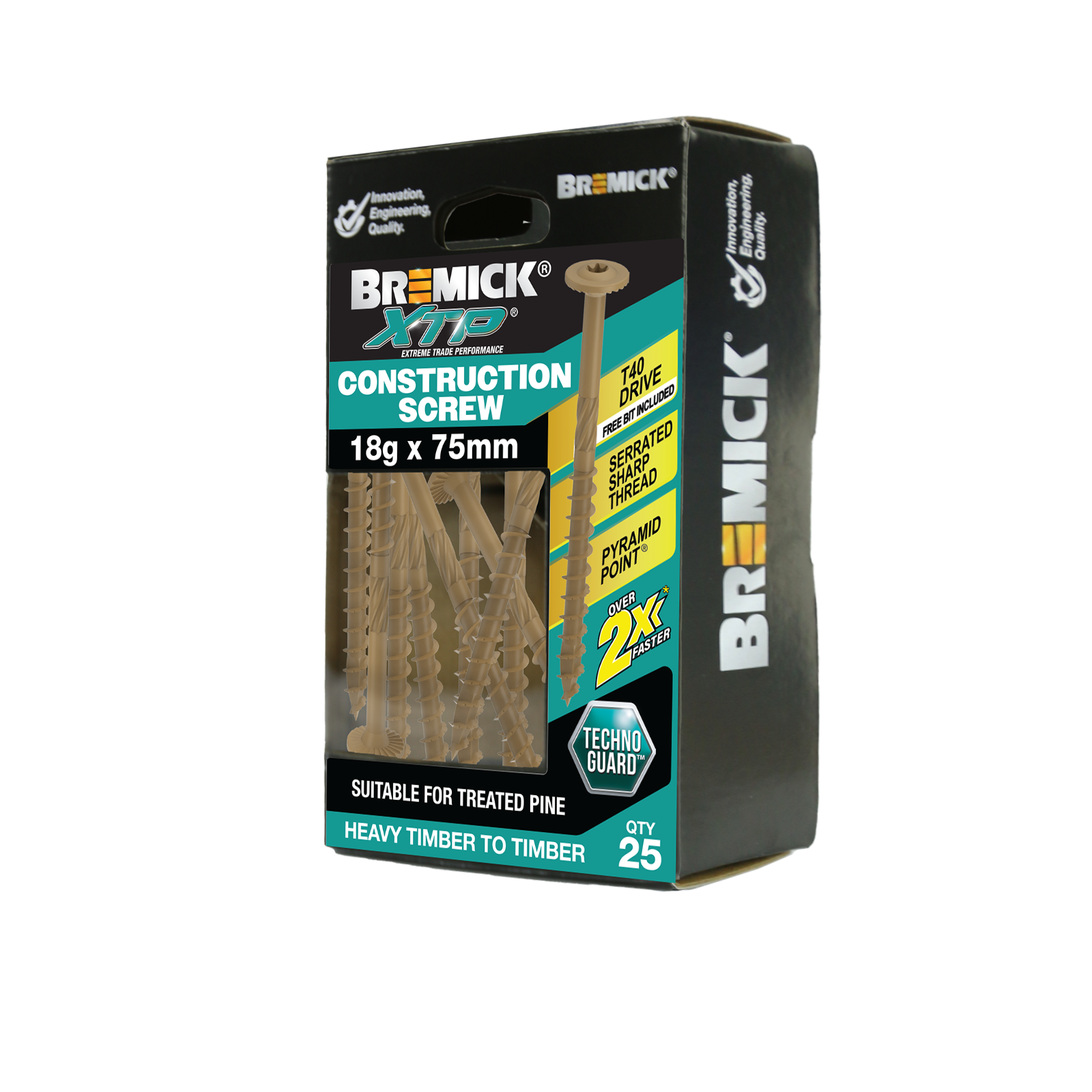 Bremick XTP 18g x 75mm TechnoGuard Tan T40 Construction Screws 25 Pack