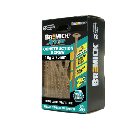Bremick XTP 18g x 75mm TechnoGuard Tan T40 Construction Screws 25 Pack