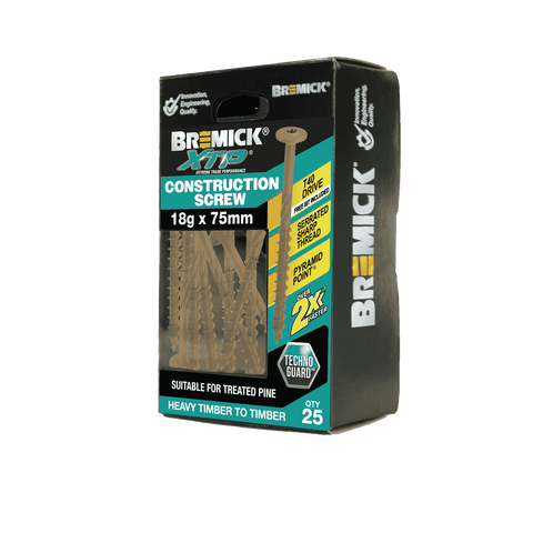 Bremick XTP 18g x 75mm TechnoGuard Tan T40 Construction Screws 25 Pack