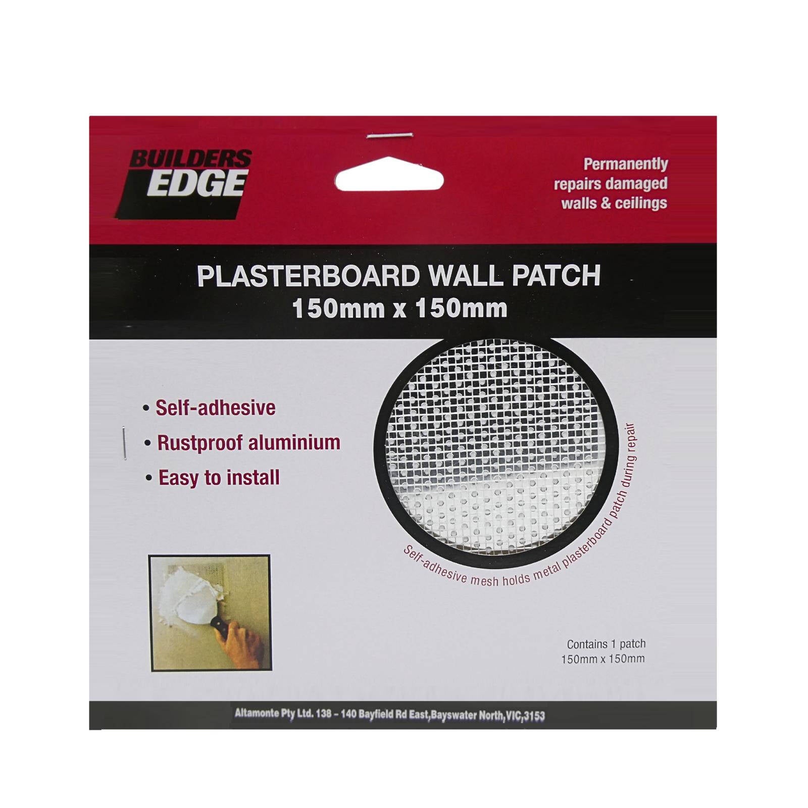 Builders Edge 150 x 150mm Aluminium Plasterboard Hole Patch, Self-Adhesive Rustproof