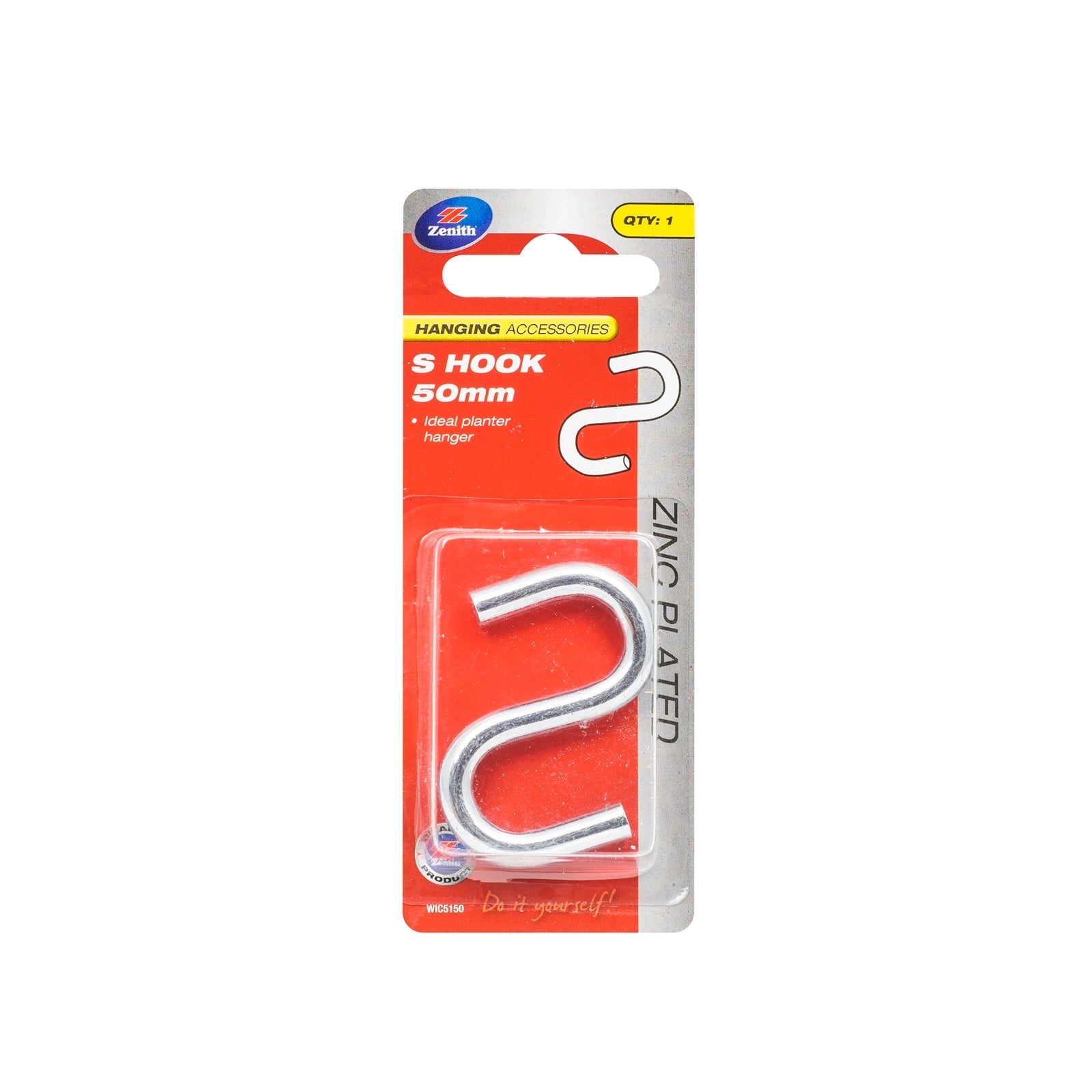 Zenith 50 x 6mm Zinc Plated Steel S Hook