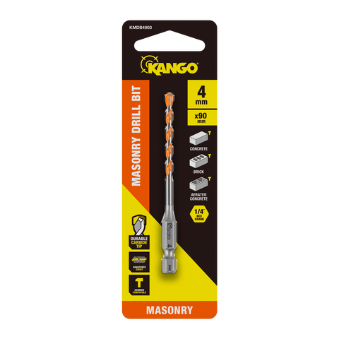 Kango 4 x 90mm 1/4" Hex Shank Masonry Drill Bit - Carbide Tip