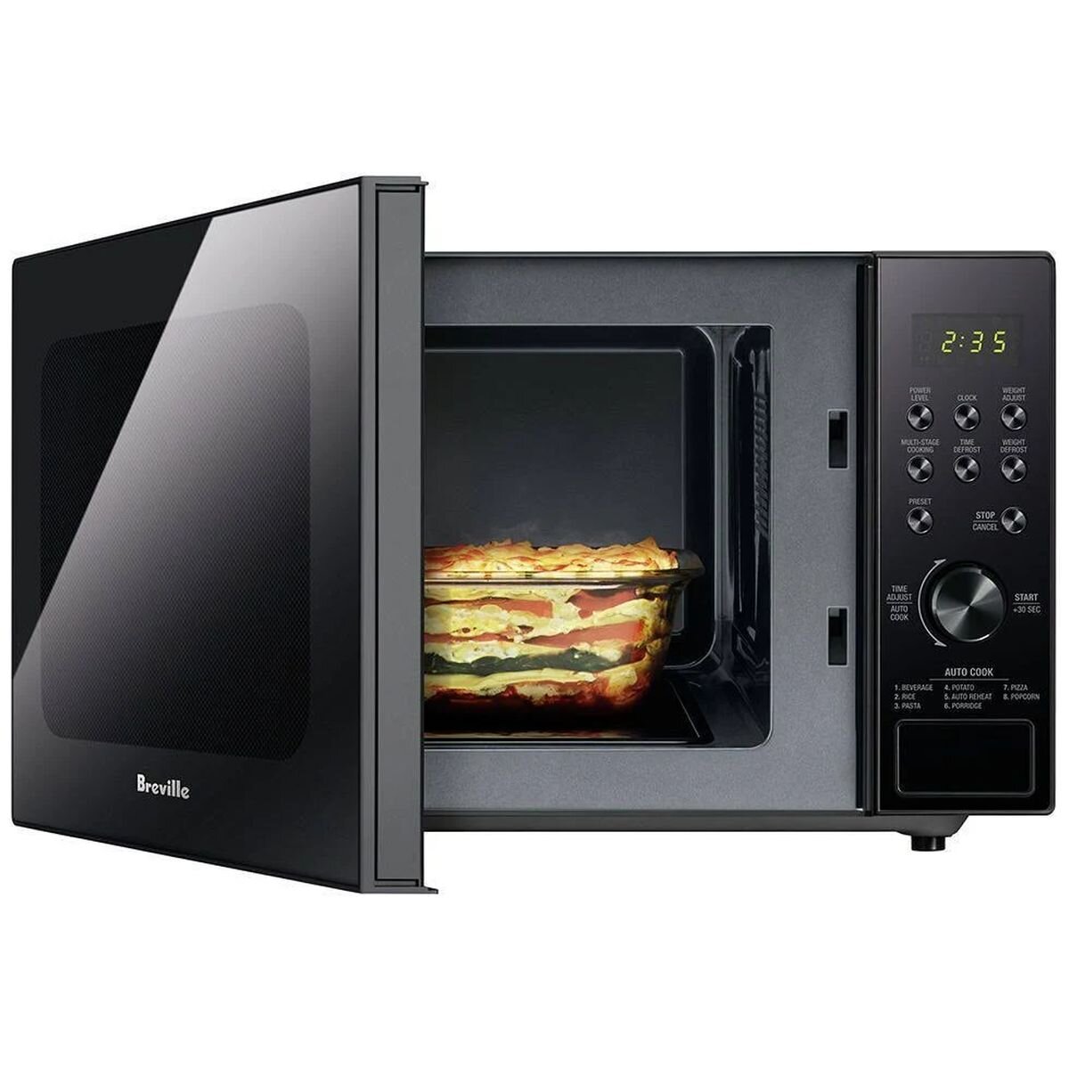 Breville 20L Silhouette Flatbed Compact Microwave - 800W, Black, 8 Auto Menus - LMO420BLK