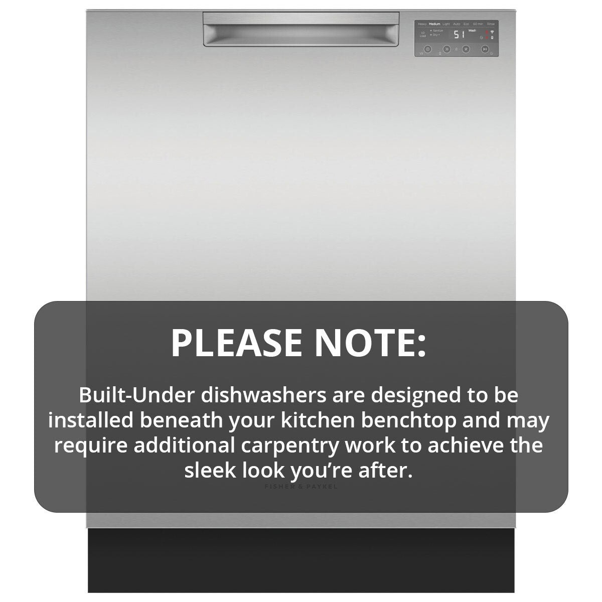 Fisher & Paykel Series 5 Built Under Dishwasher - 15 Place Settings, Stainless Steel, WiFi - DW60UC2X2