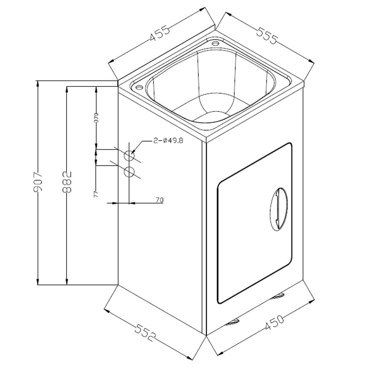 Bestlink 35L laundry trough and cabinet - SS304 stainless steel sink, metal cabinet, bypass kit - LC235