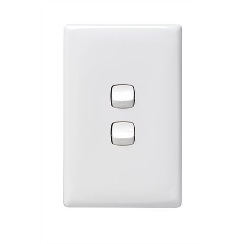 HPM Linea 2 Gang Wall Switch, Gloss White, 240V, Slim Plastic Indoor, CDLN770/2WEWE