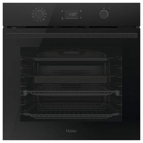 Haier 60cm 500 Series Pyrolytic Oven - 78L, 12 Functions, Air Fry, Steam Assist, Black - HWO60S12EPB5