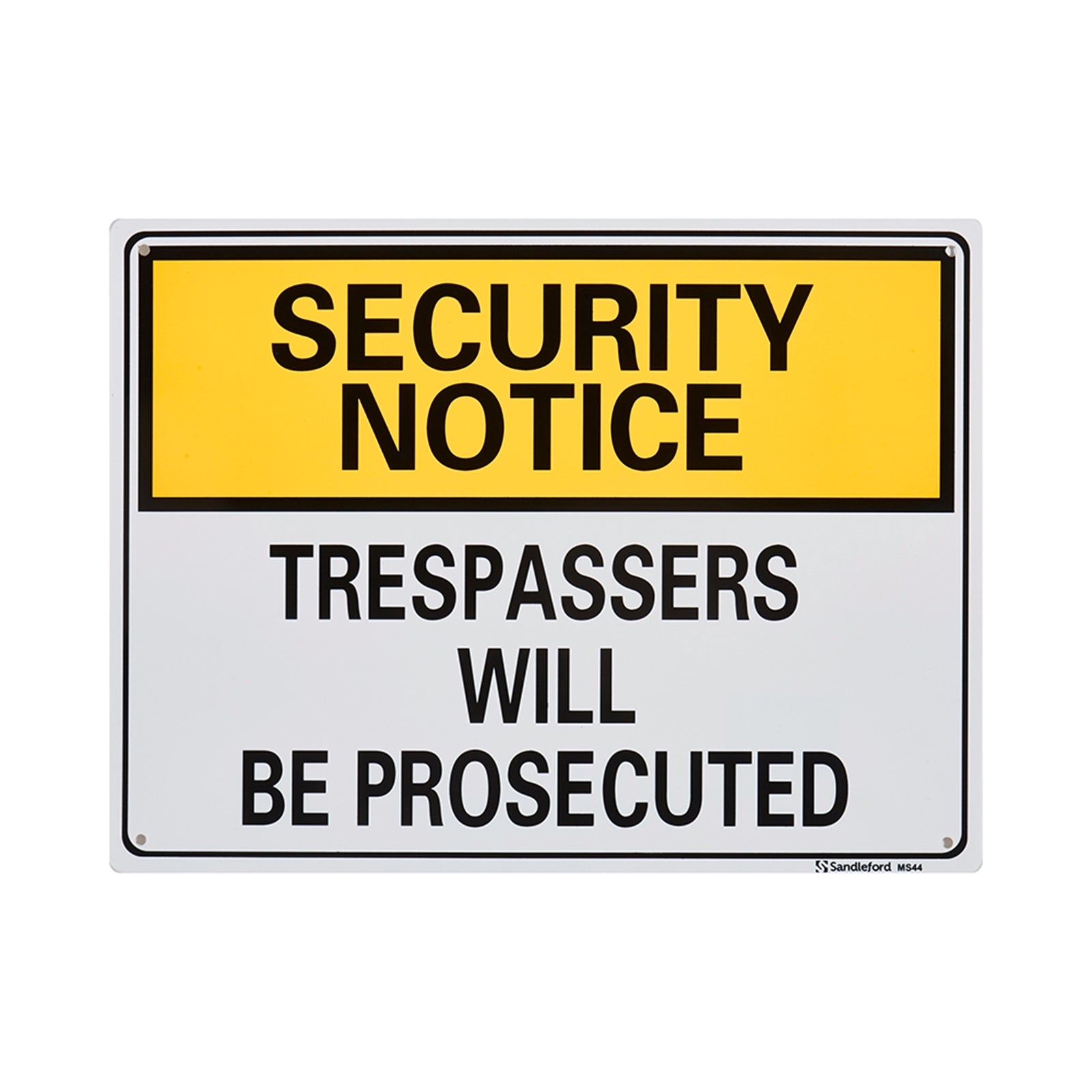 Sandleford Trespassers Prosecuted Sign 300 x 225mm White/Black Polypropylene