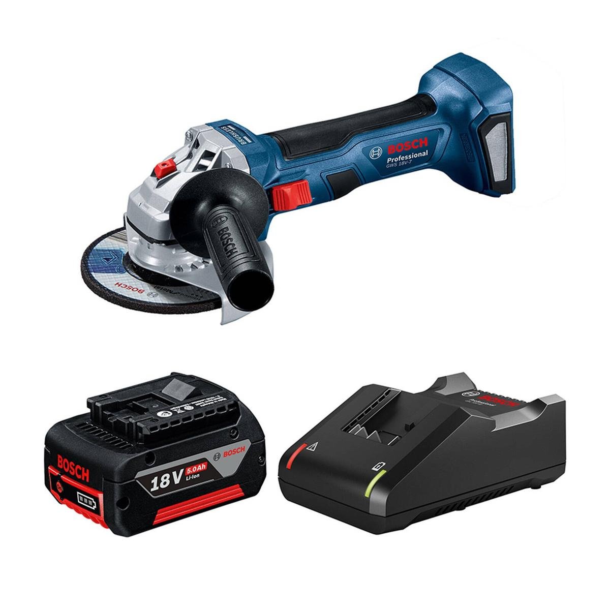 Bosch 18V Professional 5.0Ah Brushless Angle Grinder Kit GWS 18V-7