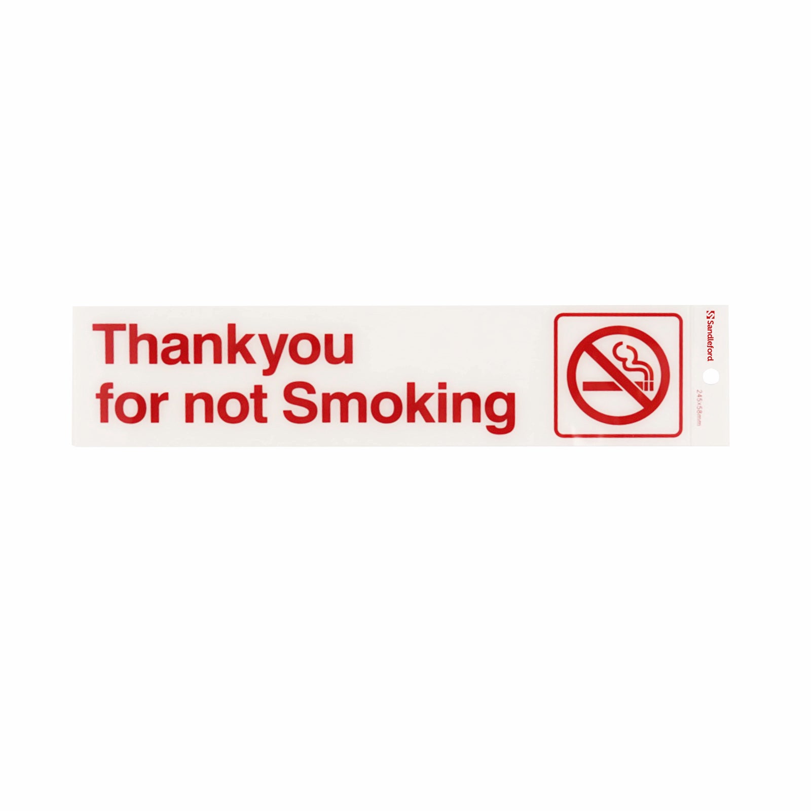 Sandleford 245 x 58mm Thankyou For Not Smoking White Self Adhesive Sign