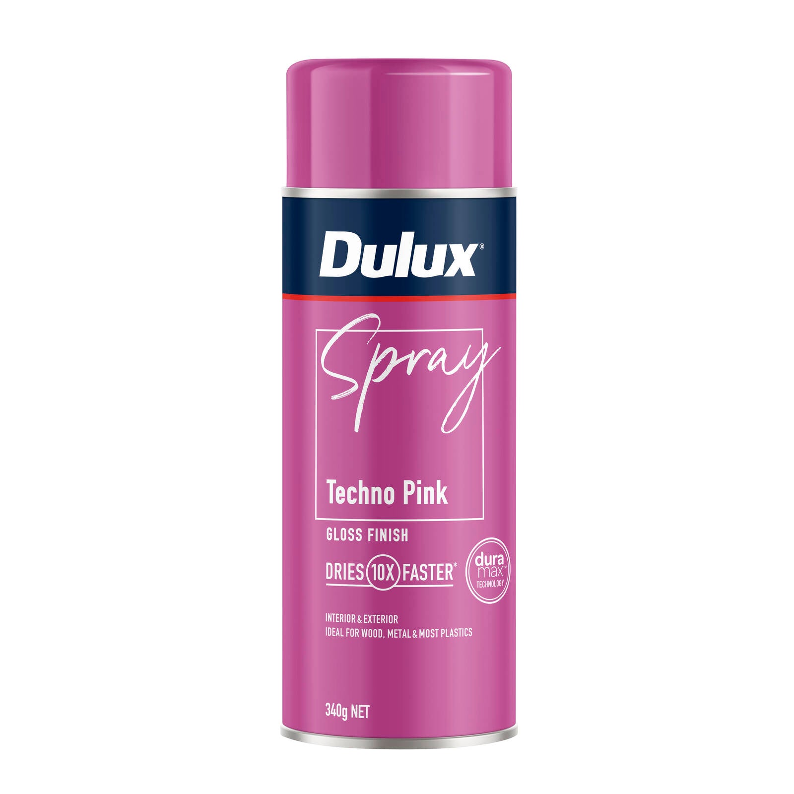 Dulux 340g Techno Pink Gloss Spray Paint, Indoor, 2.2m2/L Coverage