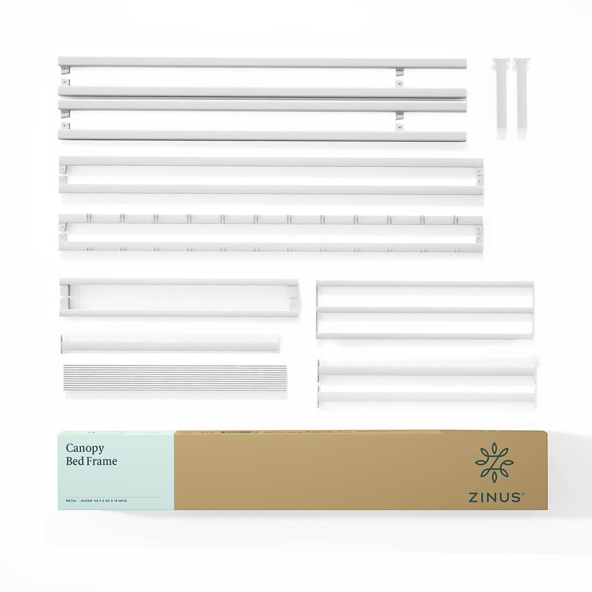 Zinus Patricia queen metal canopy bed frame - white finish, 35cm under-bed clearance - AU-CPBFW-Q