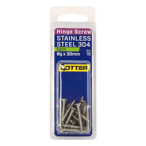 Otter 8 x 30mm Satin Stainless Steel 304 Hinge Screws - 16 Pack