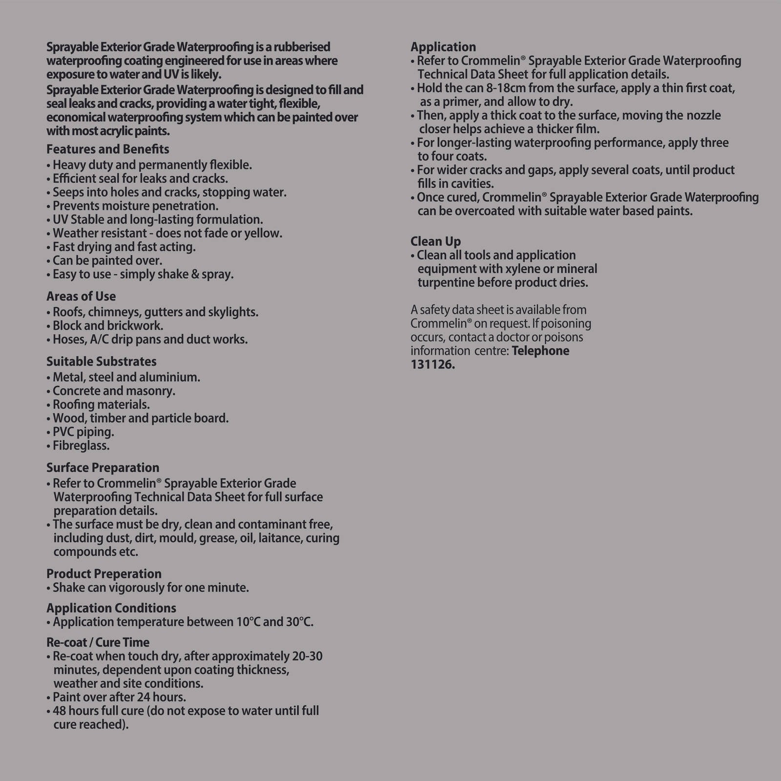 Crommelin 400ml Black Sprayable Exterior Grade Waterproofing