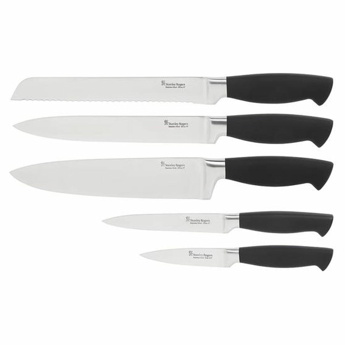 Stanley Rogers Framed Acacia 6-Piece Knife Block Set - Soft Touch Matte Black Handles - 41413