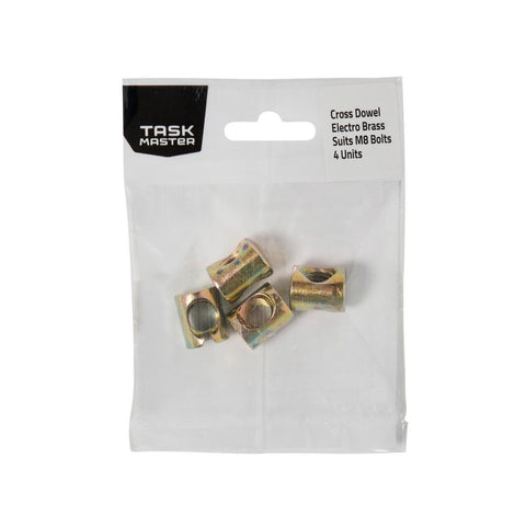 Taskmaster M8 Electro Brass Cross Connector Dowel 4 Pack - 10mm x 15mm - SuperSaverAU - view 1