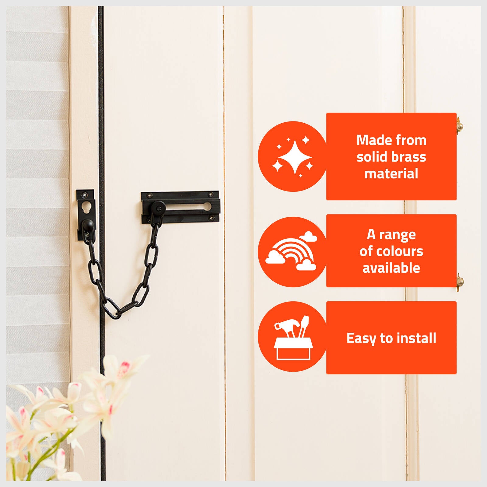 Taskmaster 32mm Black Matte Solid Brass Security Door Chain