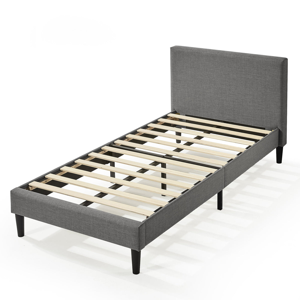 Zinus Liam Classic Single Upholstered Fabric Bed Base in Grey - Padded Headboard, 130kg - AU-FPPPDG-12S