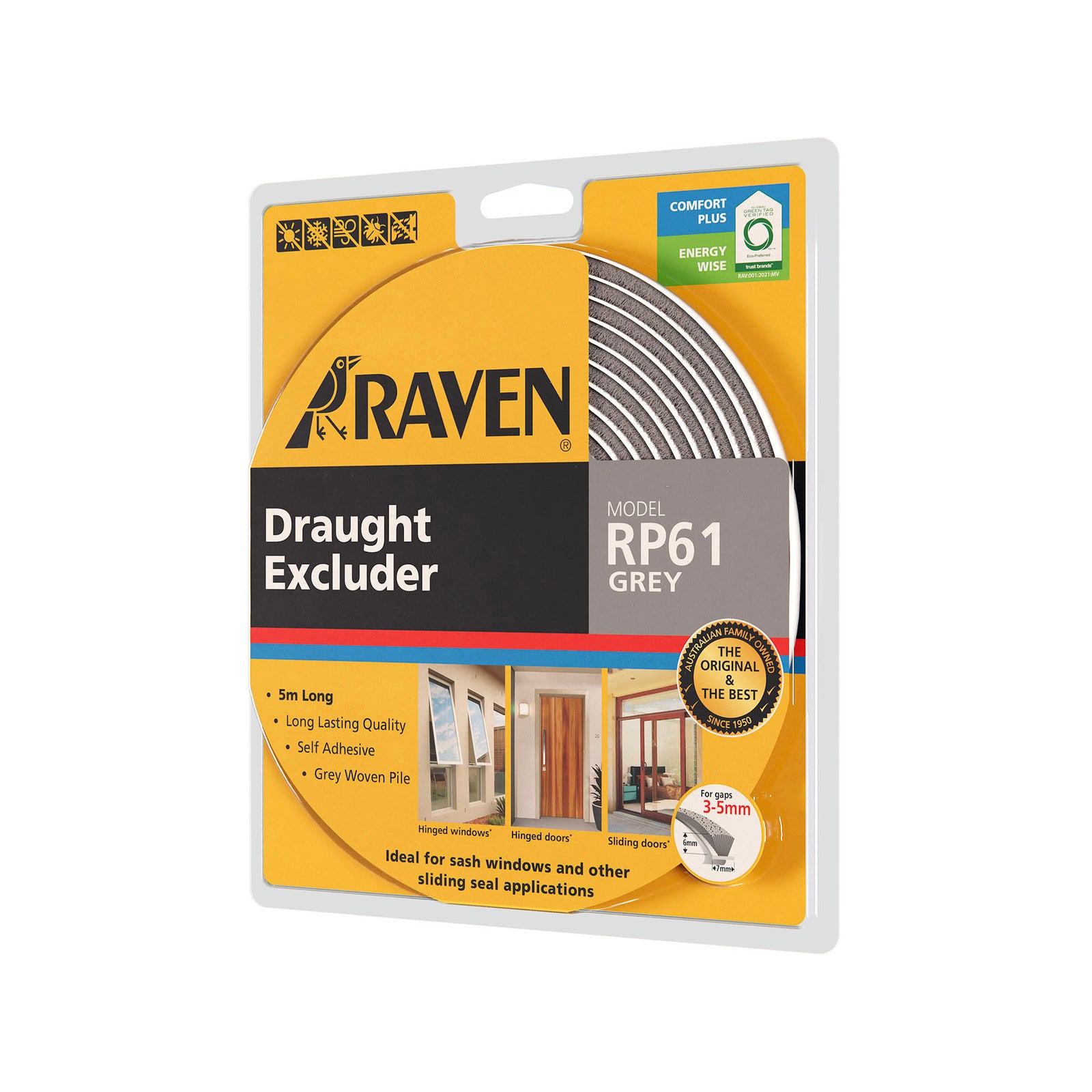 Raven RP61 5000mm Grey Self Adhesive Woven Pile Weather Strip