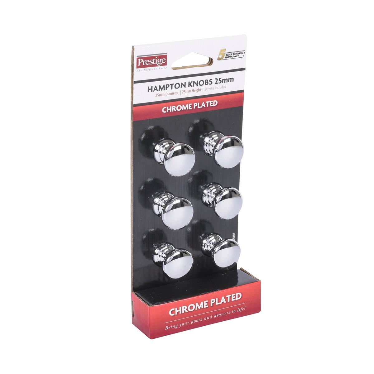 Prestige 25mm Chrome Plated Zinc Alloy Hampton Knob - 6 Pack