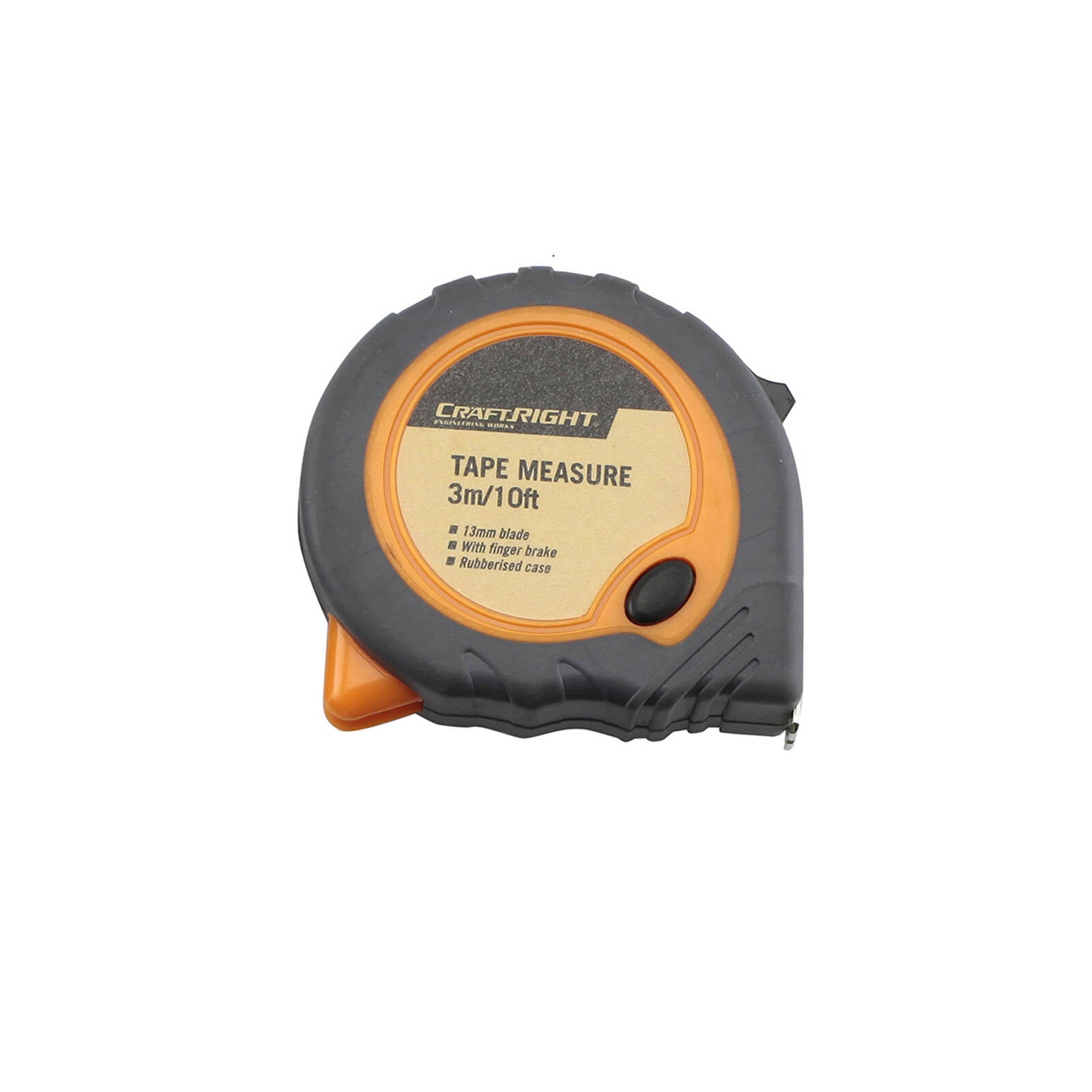 Craftright 3m/10ft Tape Measure, Lockable Blade, Plastic/Rubber Case, Belt Clip