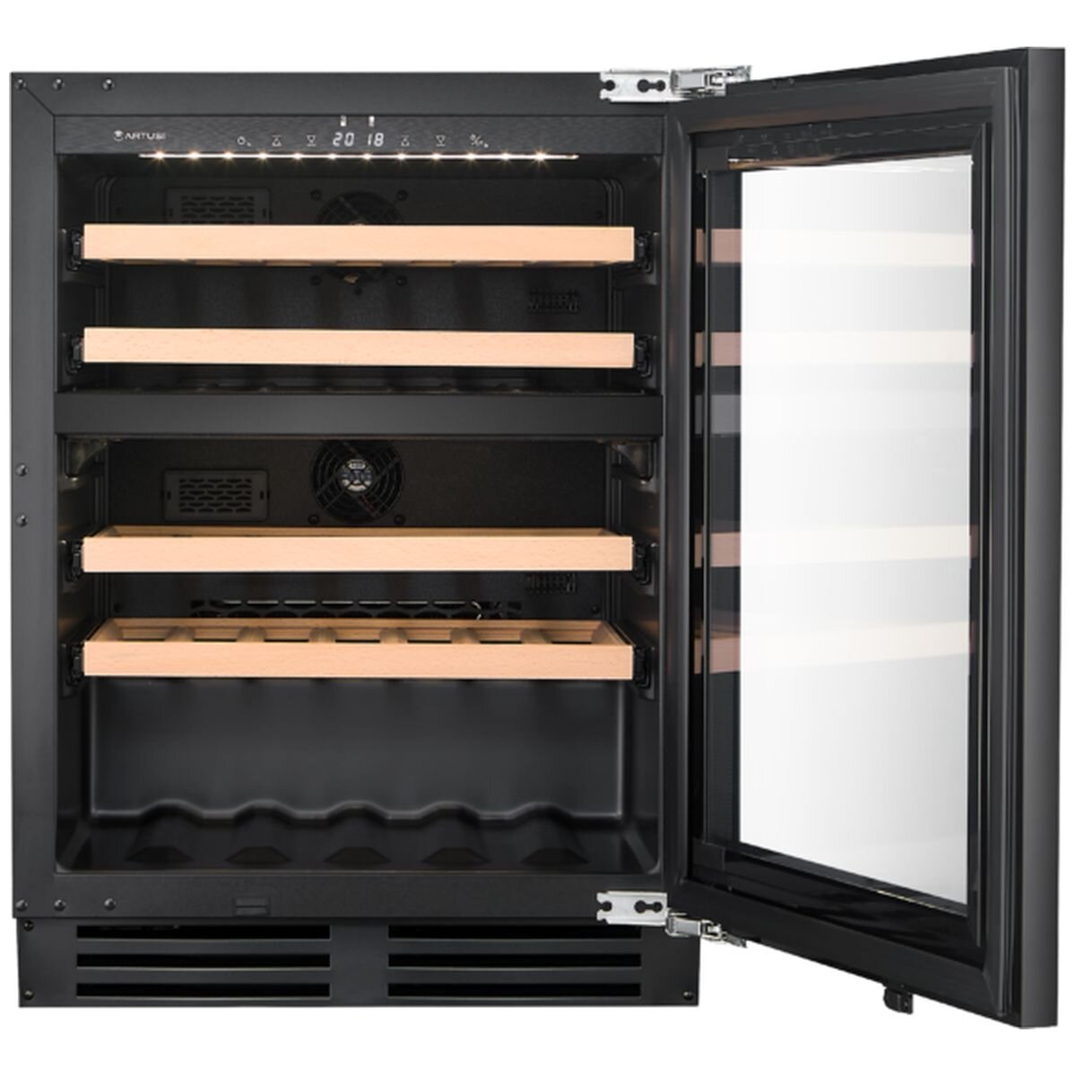 Artusi 39 Bottle Dual Zone Integrated Wine Cabinet - Black Finish - Beechwood Shelves - AINT119GWE