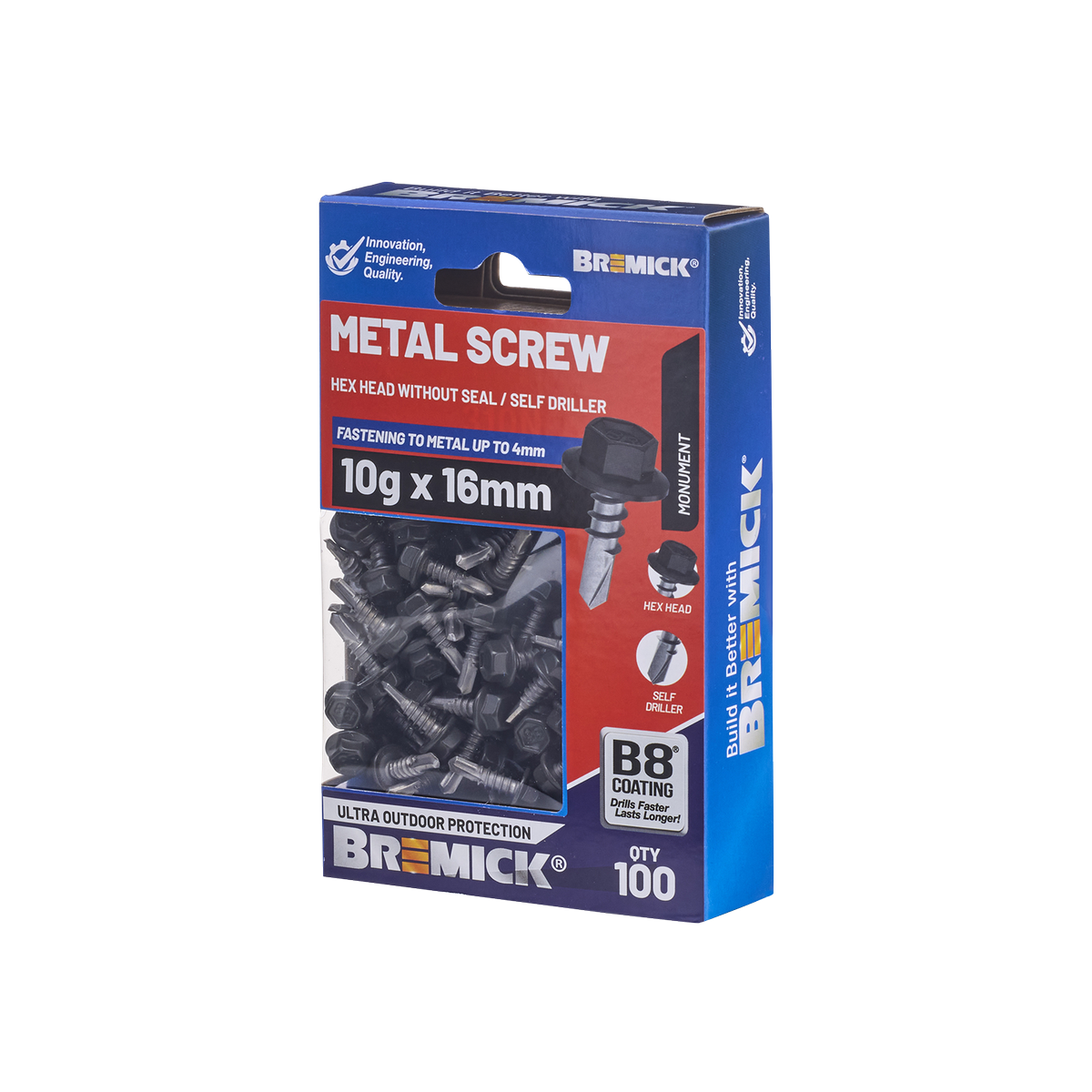 Bremick MO Metal Hex Screw - 10g x 16mm - B8 Coating - 100 Pack - Corrosion Resistant - SuperSaverAU - view 1