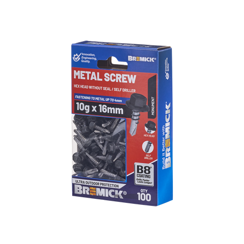 Bremick MO Metal Hex Screw - 10g x 16mm - B8 Coating - 100 Pack - Corrosion Resistant - SuperSaverAU - view 1