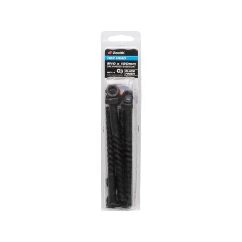 Zenith M10 x 120mm Black Hex Head Bolt - 4 Pack