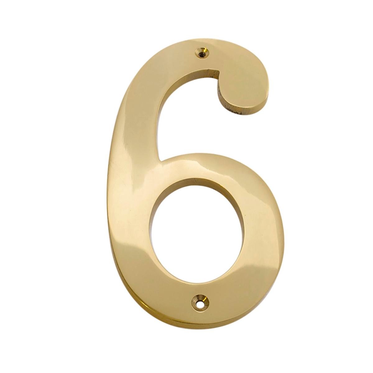 Sandleford 150mm Solid Brass House Number 6 - Weather Resistant, Fixings Included
