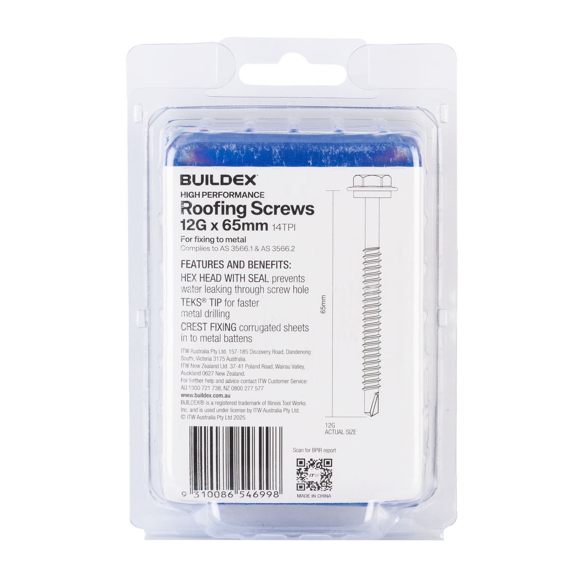 Buildex Roofing Teks Screws - 12g x 65mm - 50 Pack - Class 3 Corrosion Protection - SuperSaverAU - view 2