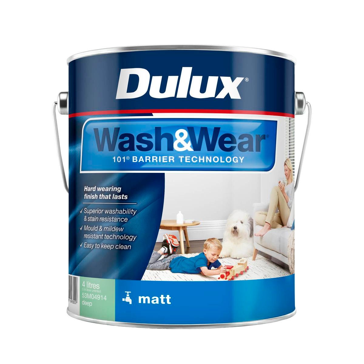 Dulux Wash&Wear Matt Interior Paint Deep Base 4L - Tintable, Indoor