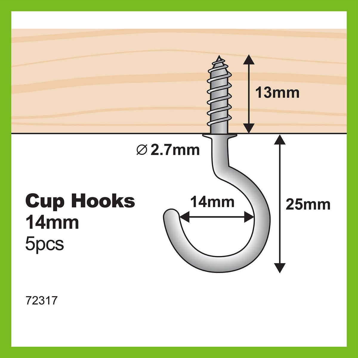 Everhang 14mm Zinc Plated Steel Cup Hook - 5 Pack