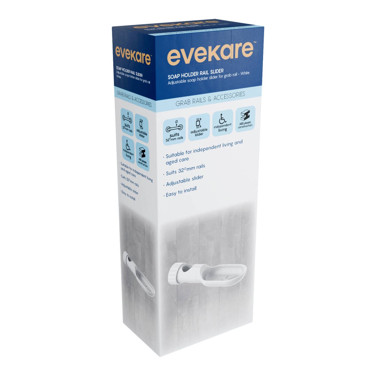 evekare 32mm White ABS Soap Holder for Grab Rails