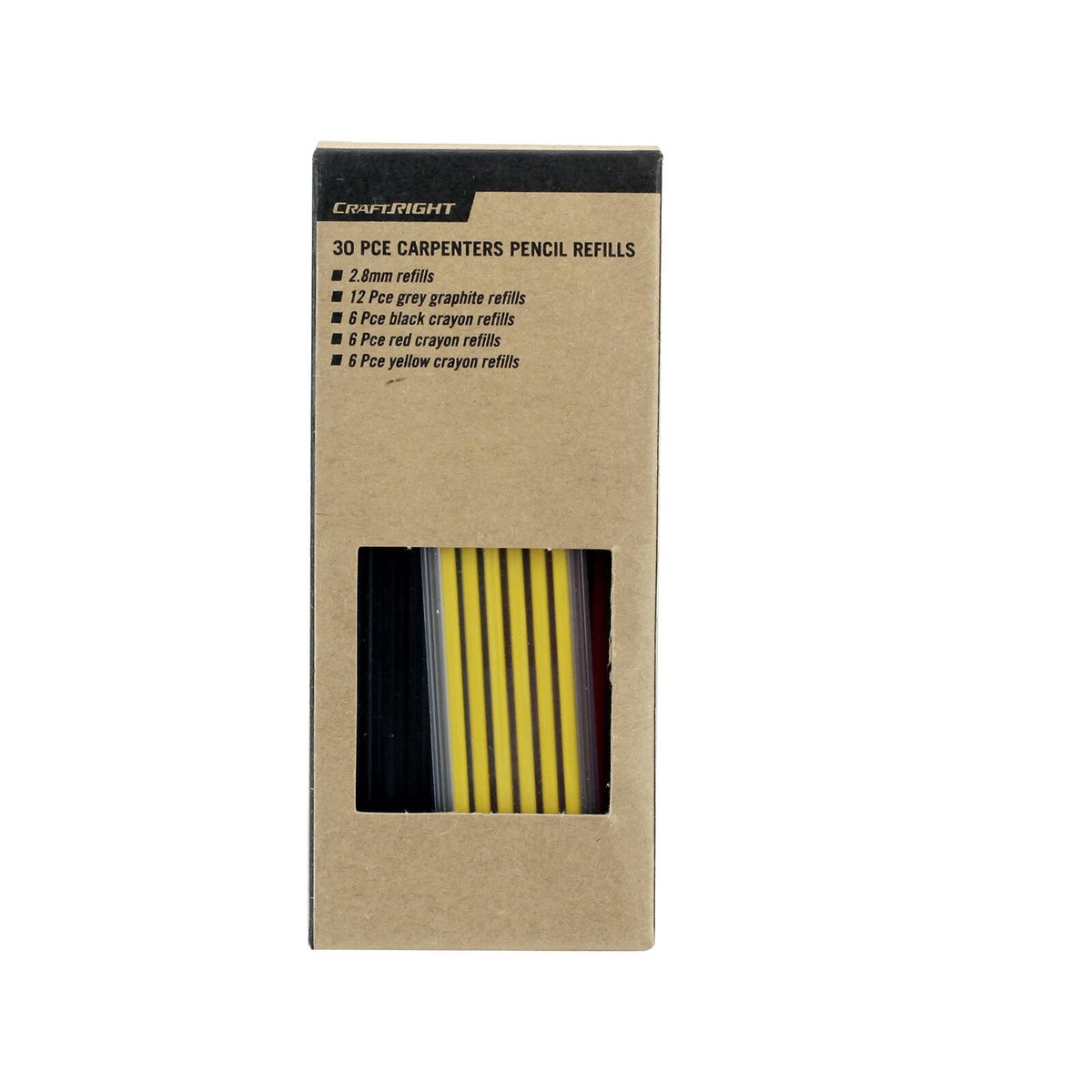 Craftright 30 Piece Carpenters Pencil Refills - Graphite & Coloured Crayon Set