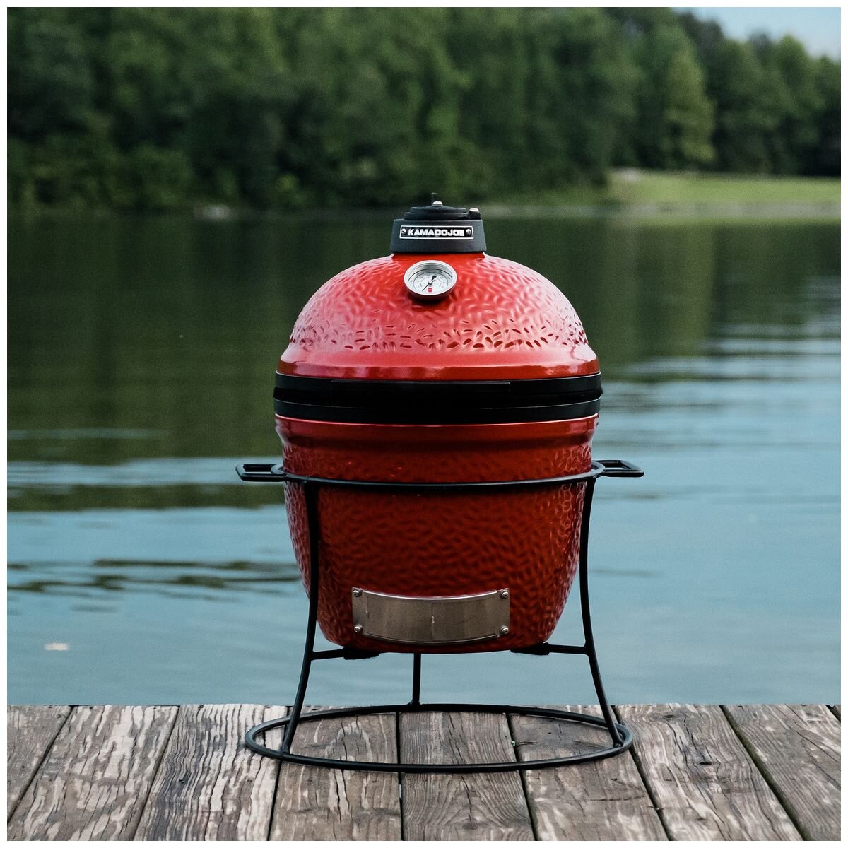 Kamado Joe Joe Jr. Portable Kamado Grill - Red, Cast Iron Stand, Temperature Gauge - KJ13RH