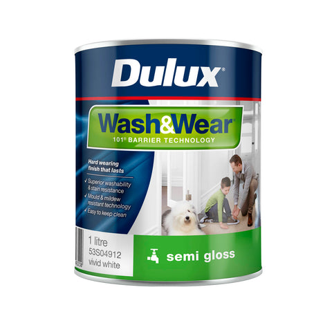 Dulux Wash&Wear 1L Vivid White Semi Gloss Interior Paint, Tintable