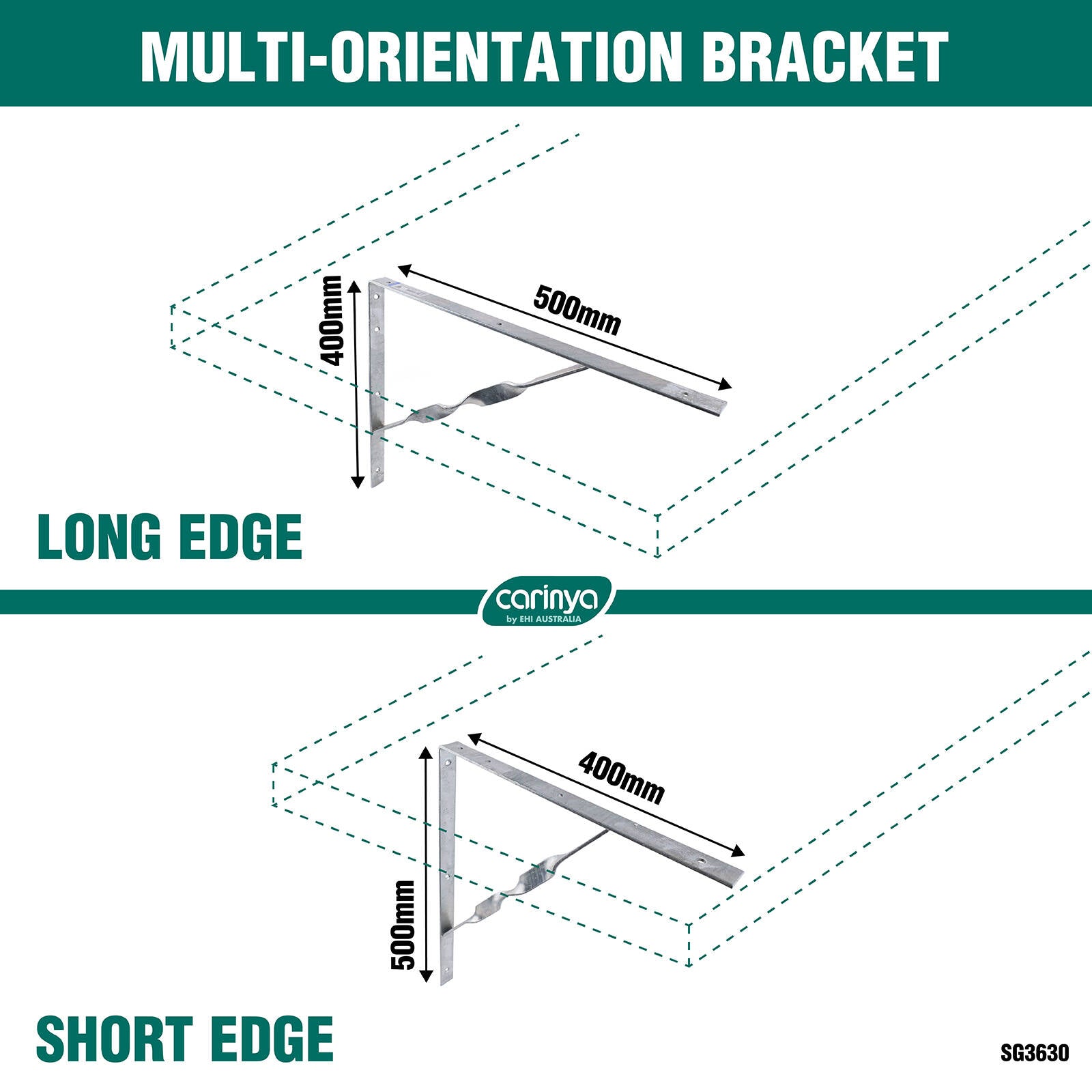 Carinya 500 x 400mm Galvanised Heavy Duty Twisted Stay Bracket, 400kg Capacity