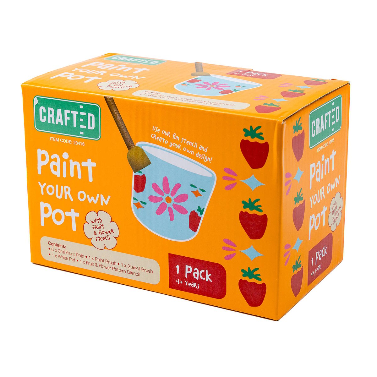 Crafted Paint Your Own Pot Kit with Fruit & Flower Stencil