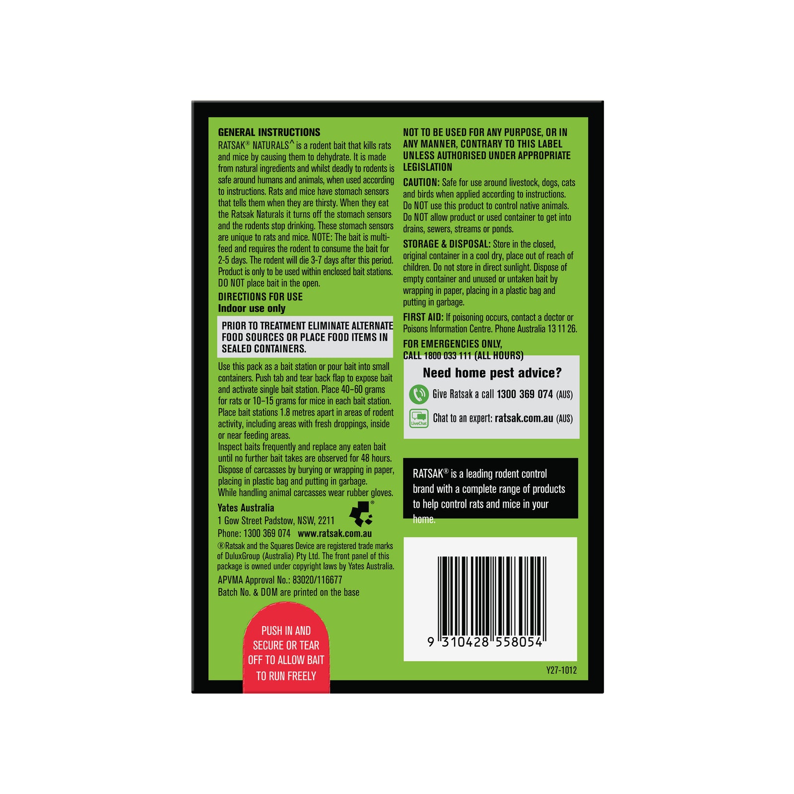 RATSAK 450g Naturals Rodenticide Bait Pellets Indoor