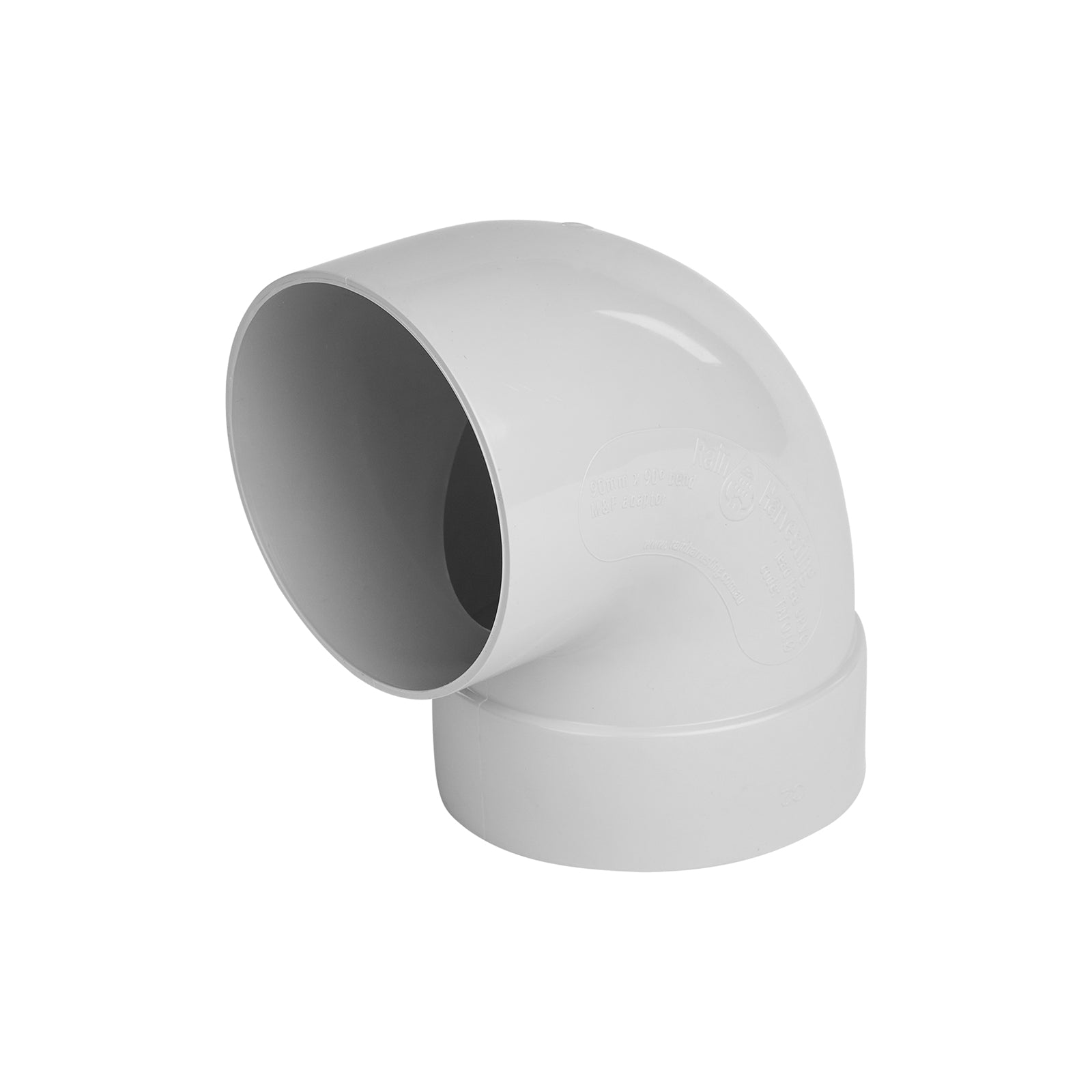 Rain Harvesting 90mm 90° Bend Tank Overflow, Grey PVC