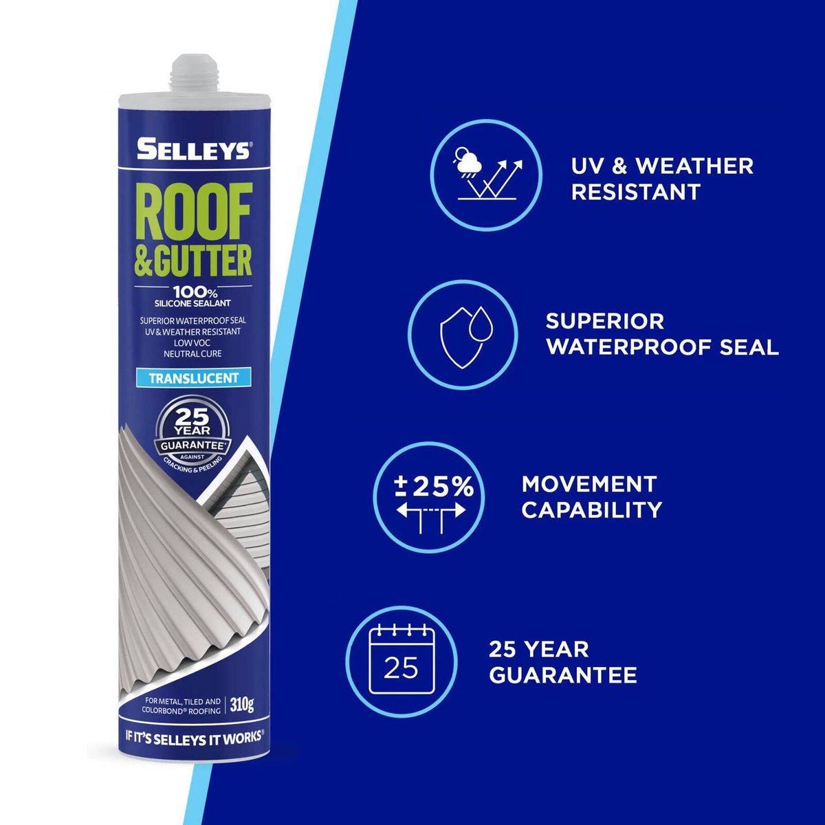 Selleys 310g Translucent Roof & Gutter Silicone Sealant - UV & Shrink Resistant