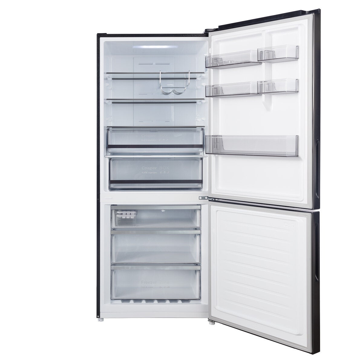 CHiQ 396L bottom mount fridge - black finish, humidity control crispers, 6 star rating - CBM395NBS6E