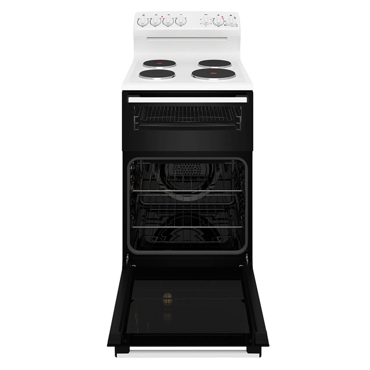 Westinghouse 54cm Electric Freestanding Oven - 80L Fan Forced, Separate Grill, Solid Hotplates - WLE532WC