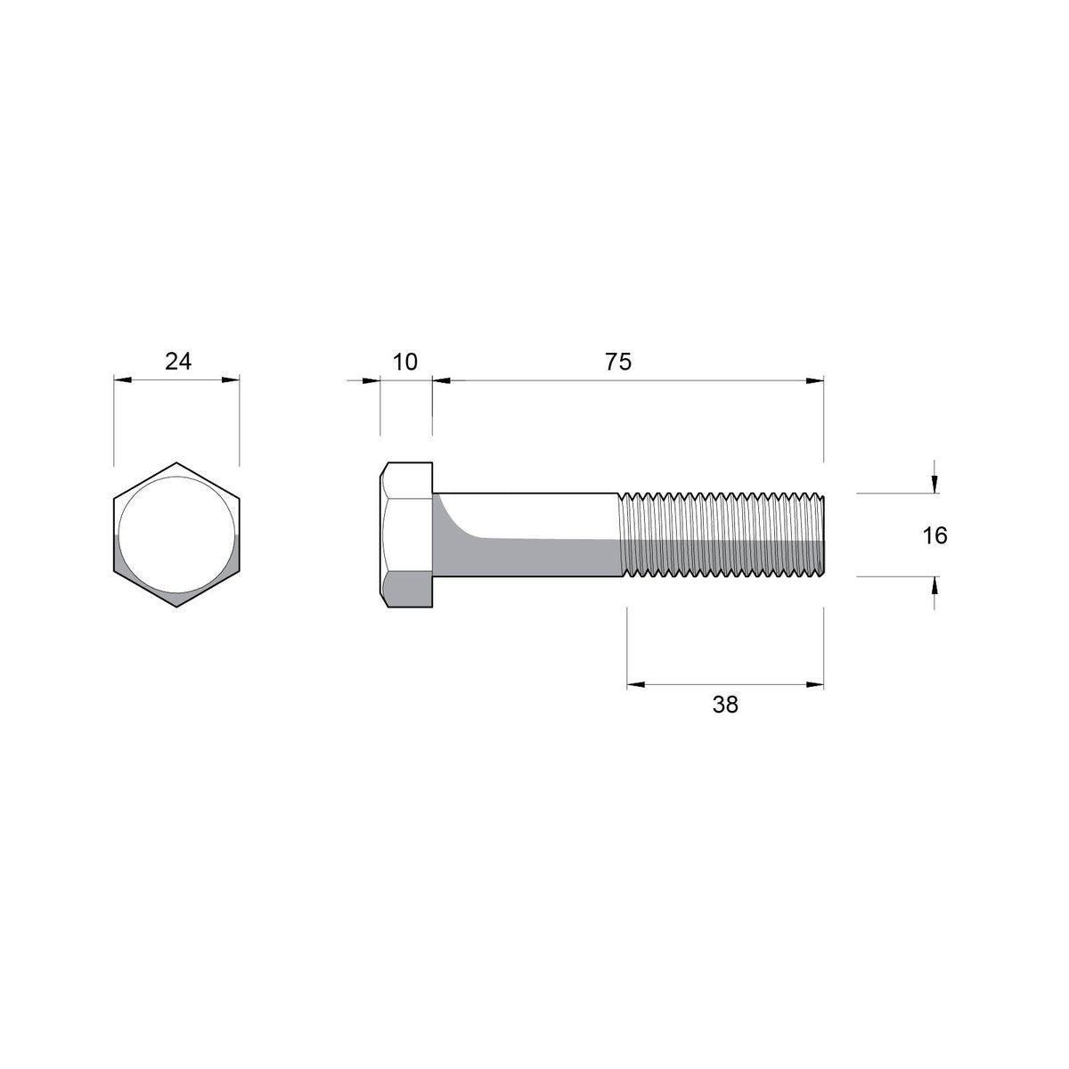 Zenith M16 x 75mm Hot Dip Galvanised Hex Head Bolts and Nuts 12 Pack - SuperSaverAU - view 3