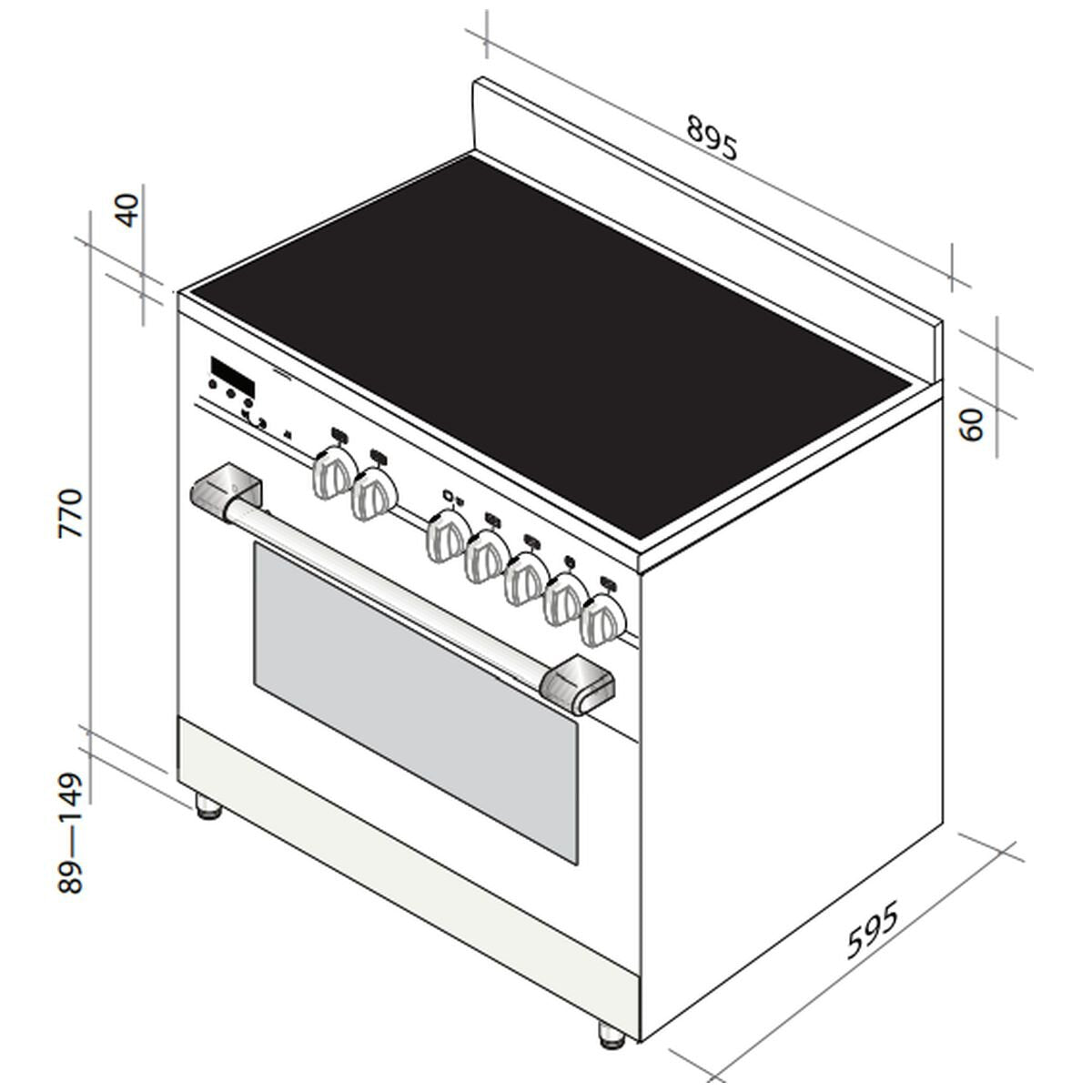 Artusi 90cm Electric Freestanding Oven - 104L, Stainless Steel, Ceramic Cooktop, Rotisserie - CAFC95X
