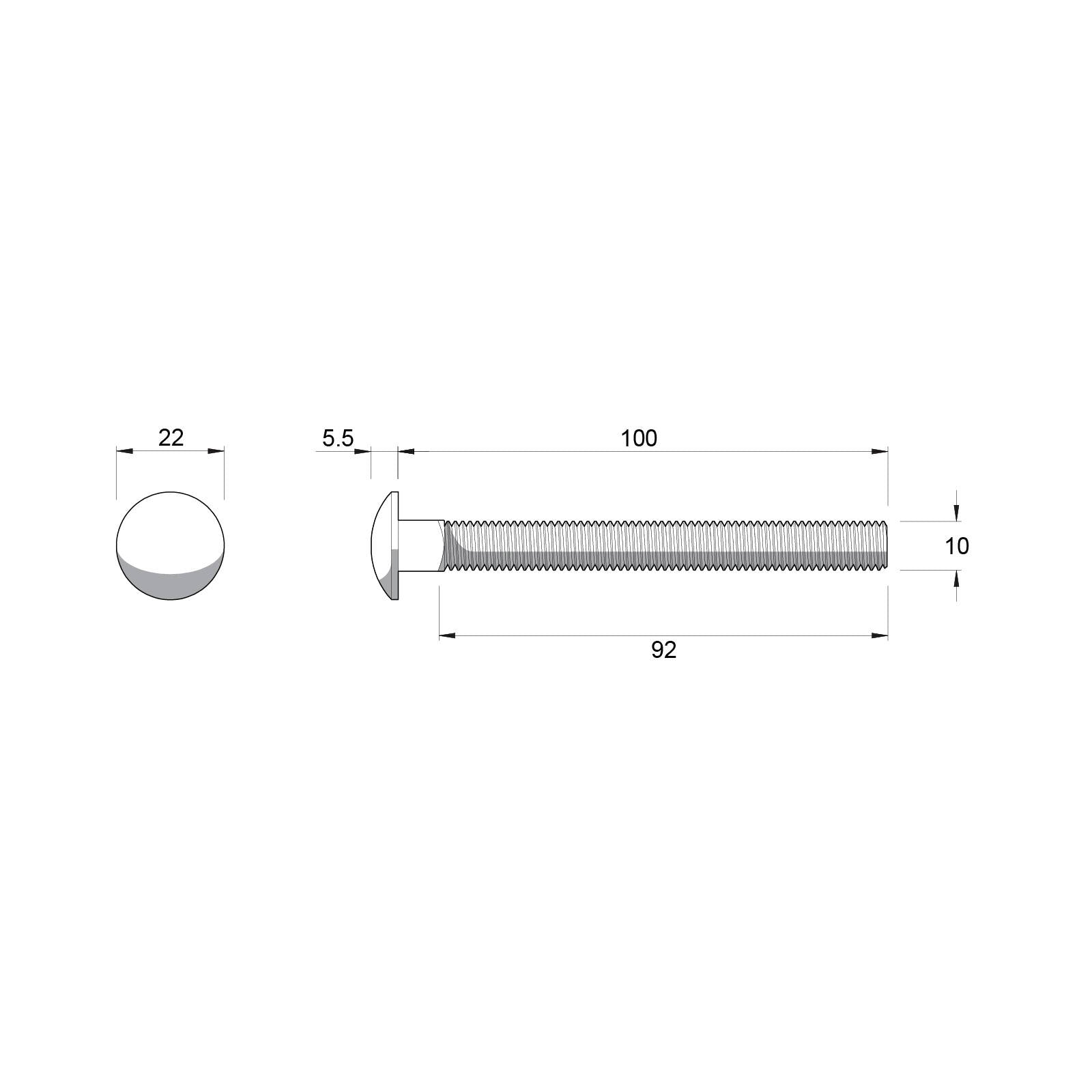 Zenith M10 x 100mm Stainless Steel 304 Cup Head Bolt and Nut