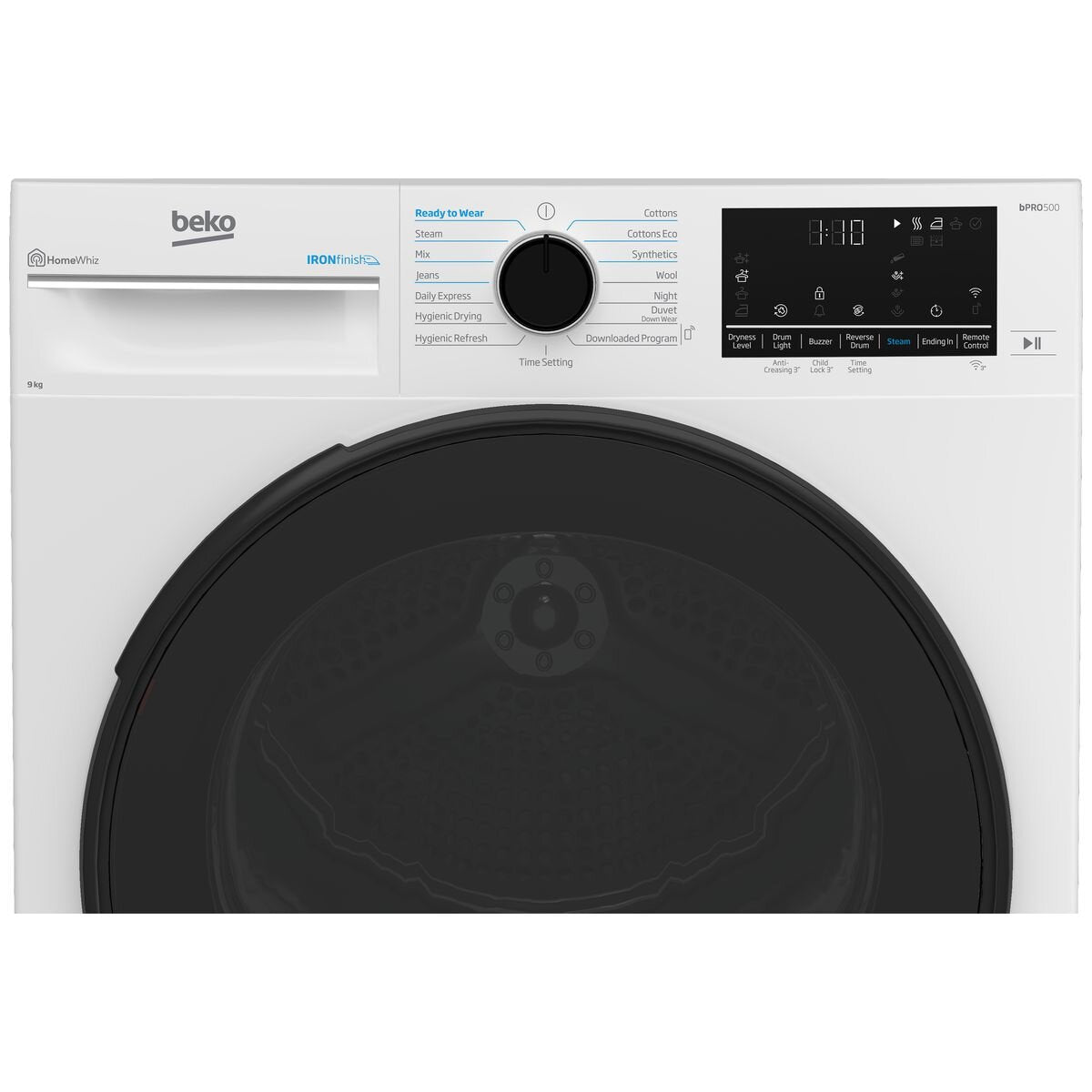 Beko 9kg Heat Pump Dryer in White - Steam Refresh, HomeWhiz Wi-Fi App, 9 Star Rating - BDPB903SW