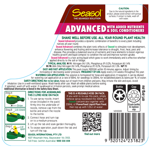 Seasol Advanced Health Tonic Hose-On Twin Pack 2 x 2L, Safe for Vegetables
